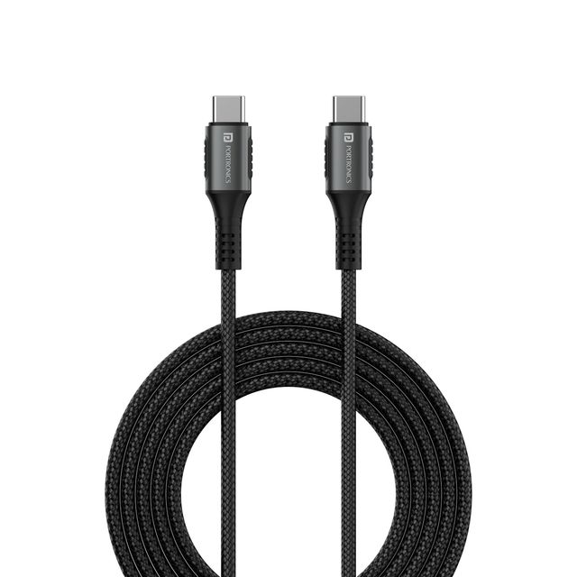 Portronics Konnect 240C 240W Futuristic Unbreakable Nylon Braided Type C to Type C Fast (Black)