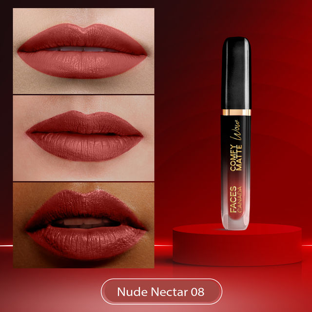 Faces Canada Comfy Matte Wow Liquid Lipstick - Nude Nectar 08, One Swipe Application