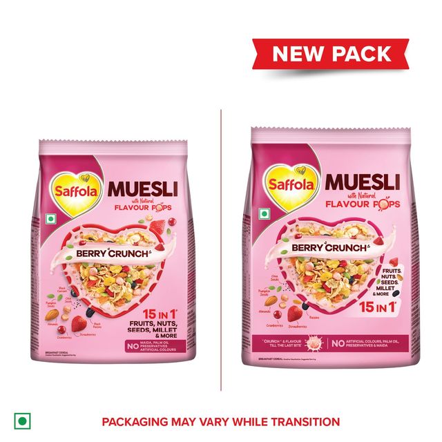 Saffola Muesli Berry Crunch With Flavour Pops 15 In 1 Fruit And Nuts