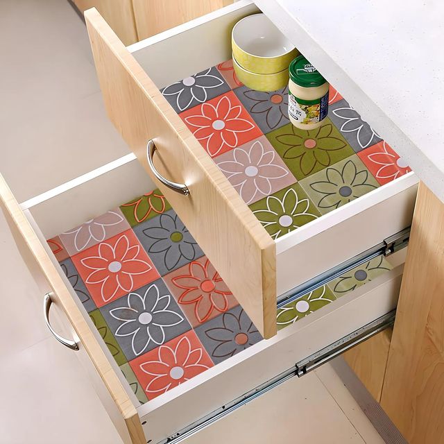 Kuber Industries Check-Design Cabinet Shelf Liner|Drawer Liner Mat|5 MTR|Orange