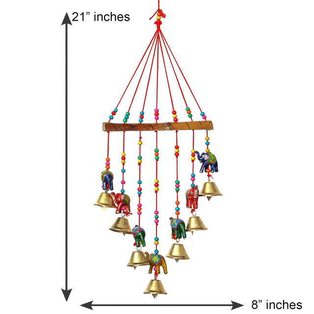 eCraftIndia Handcrafted Decorative Elephant Wall/Door/Window Hanging Bells