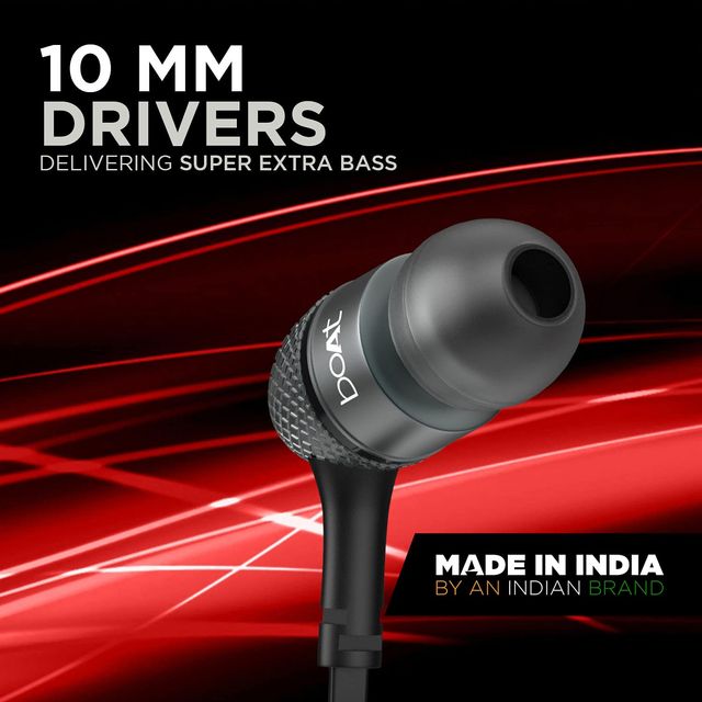 boAt Bassheads 200 in ear Earphones w/ Super Extra Bass, One Button Mic & Tangle Free Cable (Black)