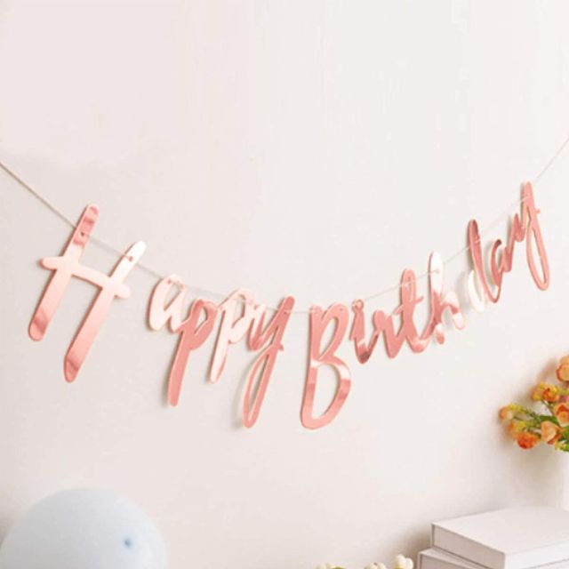 Just Party Cursive Happy Birthday Banner Party Decoration | Rose Gold