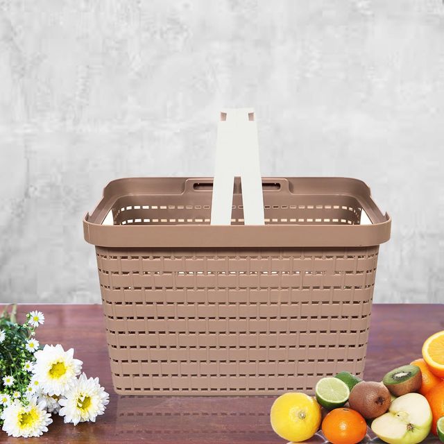 Kuber Industries Medium Plastic Storage Baskets | Foldable Baskets for Kitchen & Stationery | Beige