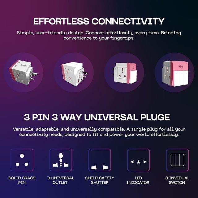 Hashwow 3-Way Universal Travel Adapter With Switch & Shutter Led Indicator