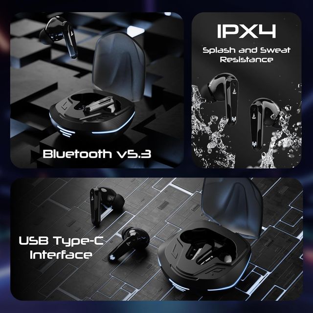 boAt Immortal 181 TWS Earbuds for Gaming w/ 40H Playtime, BEAST Mode & RGB LEDs (Black Sabre)