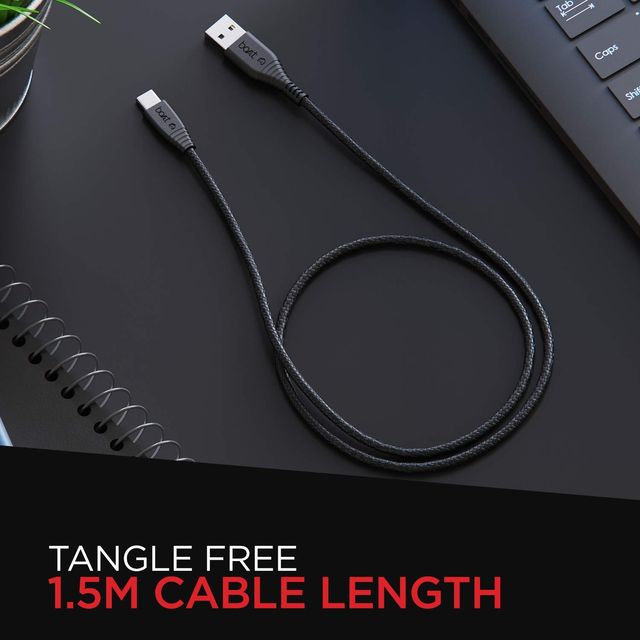 boAt Type C Cable w/ 3A Rapid Charging & 480 Mbps Data Transmission Speed - Type-C A325 (Black)