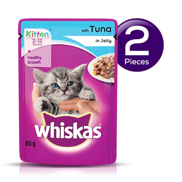 Whiskas Kitten (2-12 Months) Wet Cat Food, Tuna in Jelly 80 g Combo