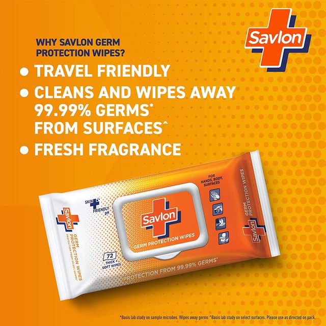 Savlon Germ Protection Wipes, Germ Protection, Skin Friendly pH, For Hands, Body, Surface 72 pc Combo