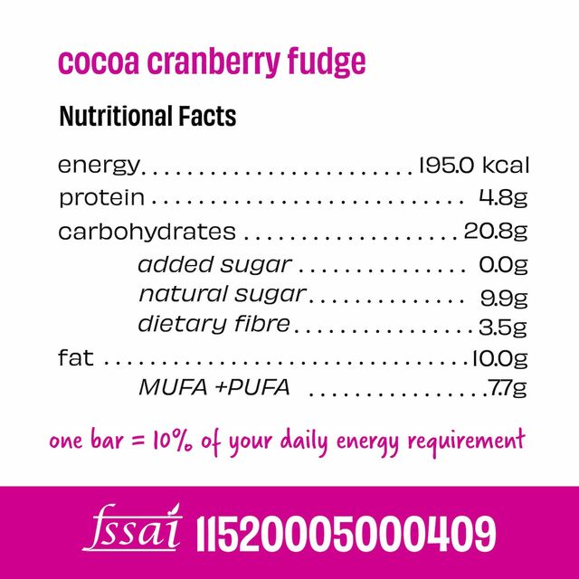 The Whole Truth Choco Cranberry Fudge Energy bar 40 g Combo
