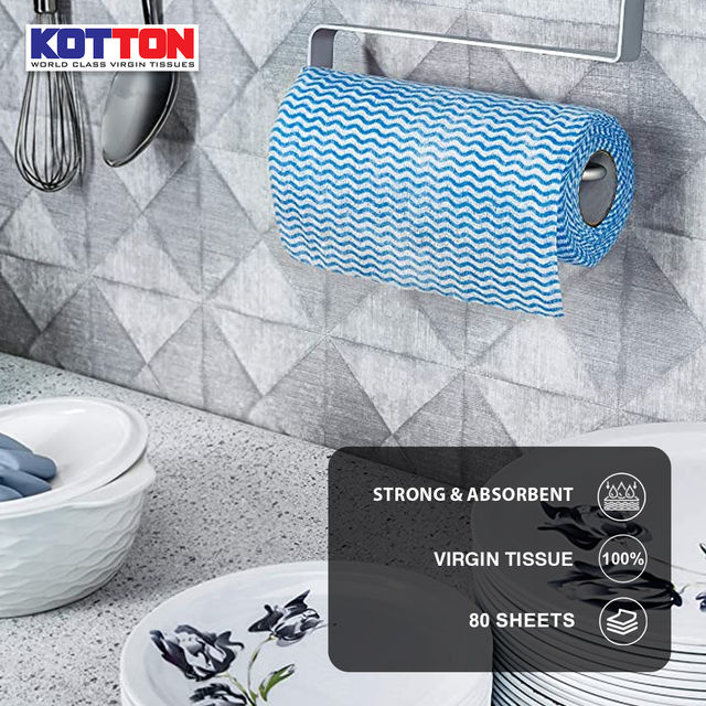 Kotton Non Woven Reusable And Washable Kitchen Roll | 23 cm X 21 cm - 80 Pulls - Assorted