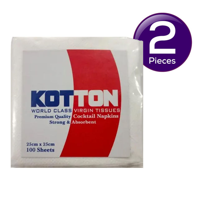 Kotton Multipurpose Napkin | 100% Virgin Pulp-Paper | 25 cm X 25 cm | 100Pcs 1 pc - Pack of 2