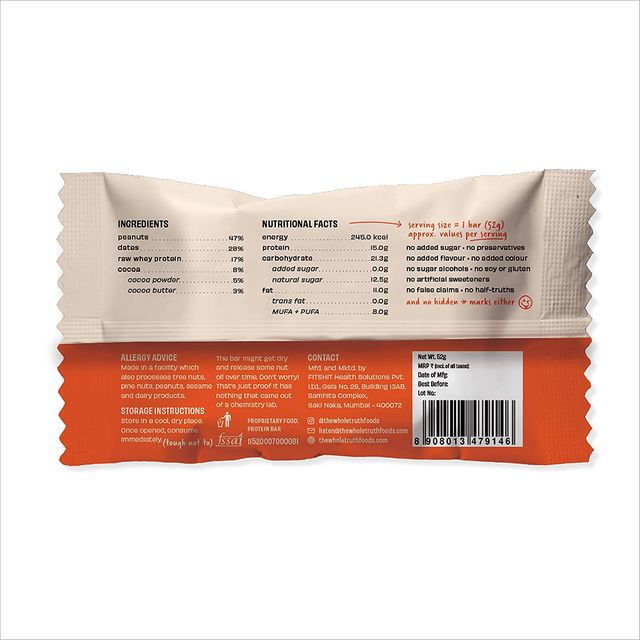 The Whole Truth Peanut Cocoa Protein Bar 52 g Combo