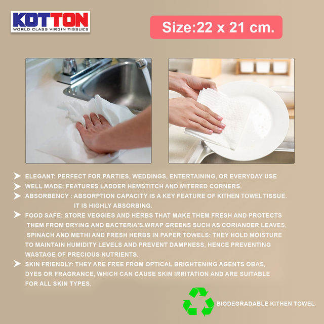 Kotton Kitchen Towel 2 Ply - 100% Virgin Pulp/Paper, 60 pulls