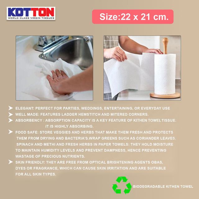 Kotton Kitchen Towel 2 Ply - 100% Virgin Pulp/Paper, 60 pulls