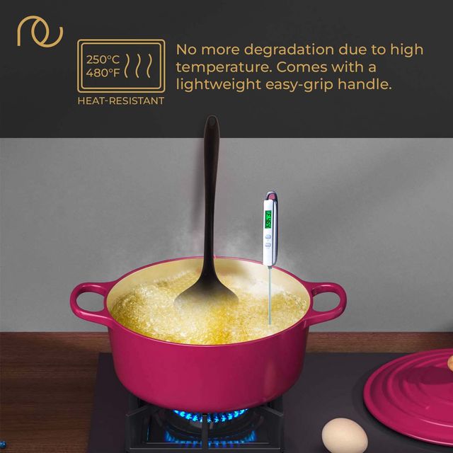 Frenchware Non-Stick Premium Silicone Spatula (Large Spatula & Spoon, Black) for Cooking & Baking