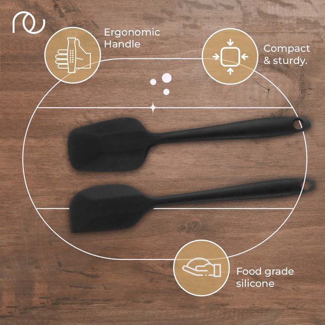 Frenchware Non-Stick Premium Silicone Spatula (Large Spatula & Spoon, Black) for Cooking & Baking