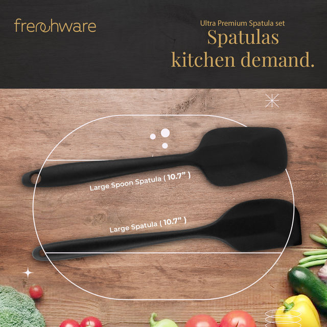 Frenchware Non-Stick Premium Silicone Spatula (Large Spatula & Spoon, Black) for Cooking & Baking
