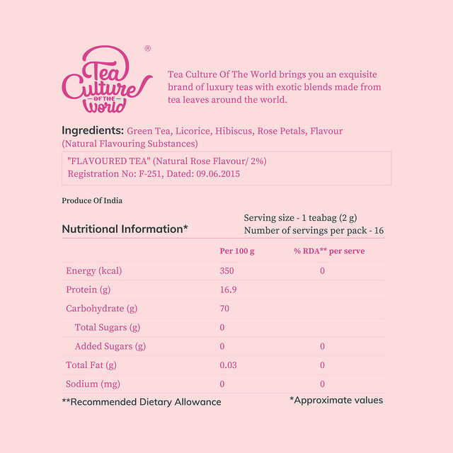 Tea Culture of The World Rose and Hibiscus Organic Green Tea