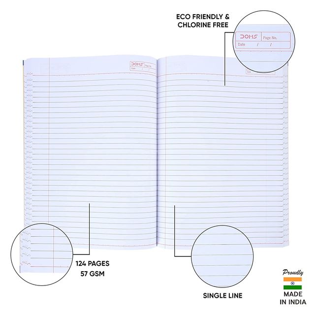 Doms Single Line A4 (Clean Up Series) Note Book-124 Pages