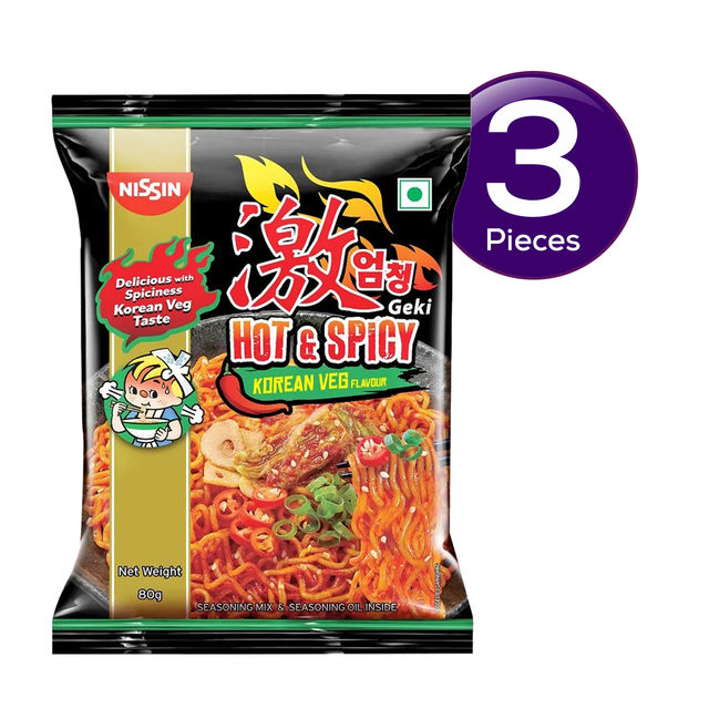 Nissin Geki - Hot and Spicy Korean Veg Flavoured Ramen Instant Noodles 80 g Combo