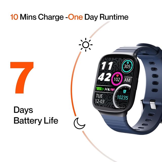 Ambrane Fitshot Edge Smartwatch With Health Monitoring | 1.69" HD Display | IP68 Waterproof - Blue