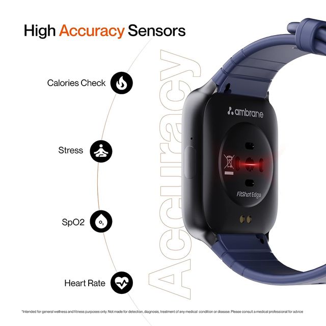 Ambrane Fitshot Edge Smartwatch With Health Monitoring | 1.69" HD Display | IP68 Waterproof - Blue