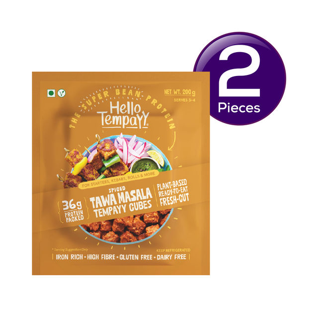 Hello Tempayy Spiced Tawa Masala Soyabean Tempeh Cubes Protein & Fibre Rich 200 g Combo
