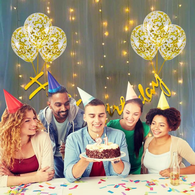 Party Propz Birthday Decoration Items Kit | 1 Pcs Banner-8 Pcs Confetti Balloons & 1 Pcs LED Light