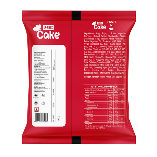 Unibic Fruit N' Nut Cake 140 g Combo