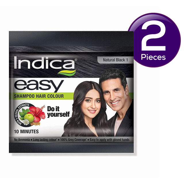 Indica Easy DIY 10 Min. Hair Color Shampoo-100% Ammonia Free, Natural Black 25 ml Combo