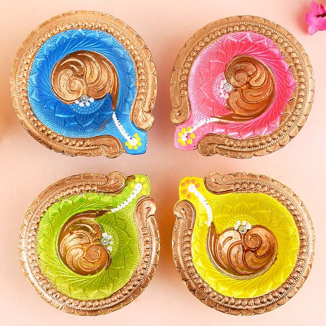 Satvik Designer Multicolor Clay Diya