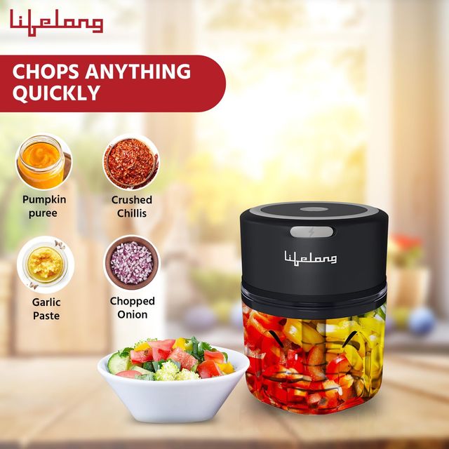 Lifelong Electric Vegetable Grater & Slicer, 250ml (1N Wireless Chopper, 1N Charger, 1N User Manual)