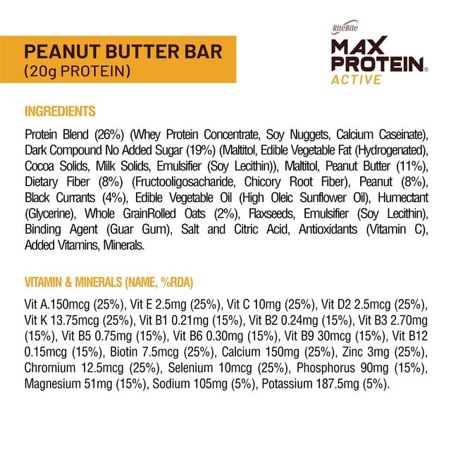 RiteBite Max Protein 20g Protein Bar Peanut Butter 70 g Combo