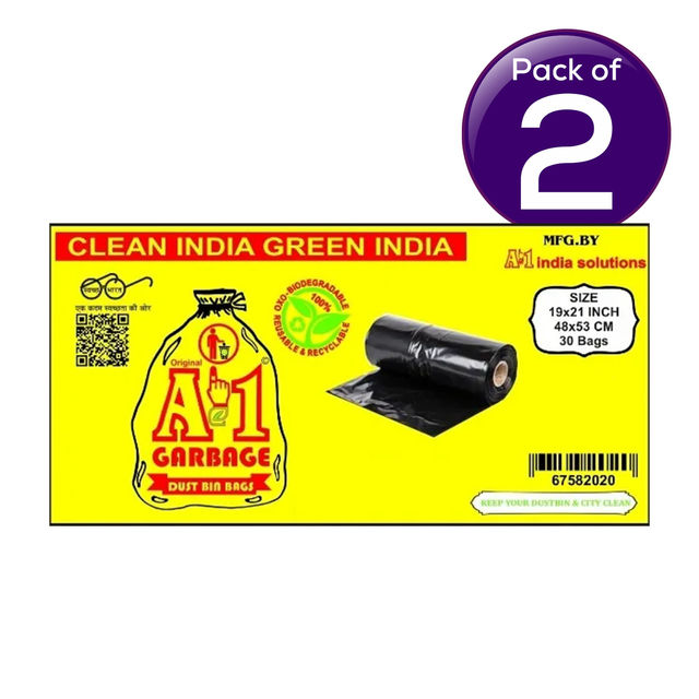 A1 Biodegradable Garbage Dustbin Bags (19 x 21) 30 pc Combo - Roll - Pack 2