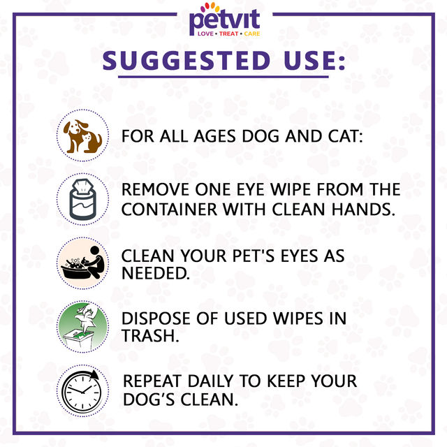 Petvit Eye Tear Stain Remover Wipes For Dogs And Cats - Fragrance Less 50 Wipes