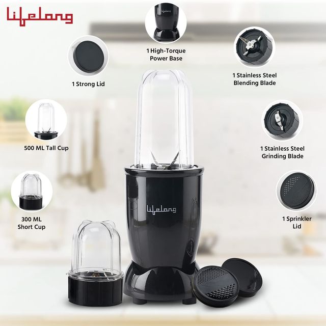 Lifelong Regalia PowerNutri Blender LLNBB001 | 450 W | 2 Jars | 2 Stainless Steel Blades - Black