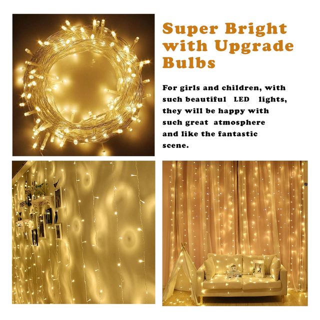 Festive/ Party Decoration Combo (2 Pcs White Net Curtains, 2 Pcs Led Fairy Lights, 1 Pc Ribbon)