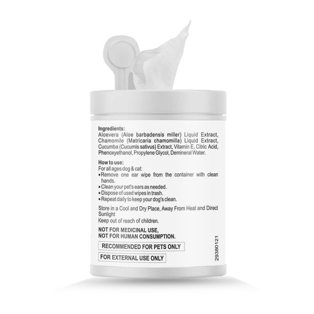 Petvit Ear Cleansing Wipes For Dogs And Cats To Remove Dirt - Fragrance Less 50 Wipes