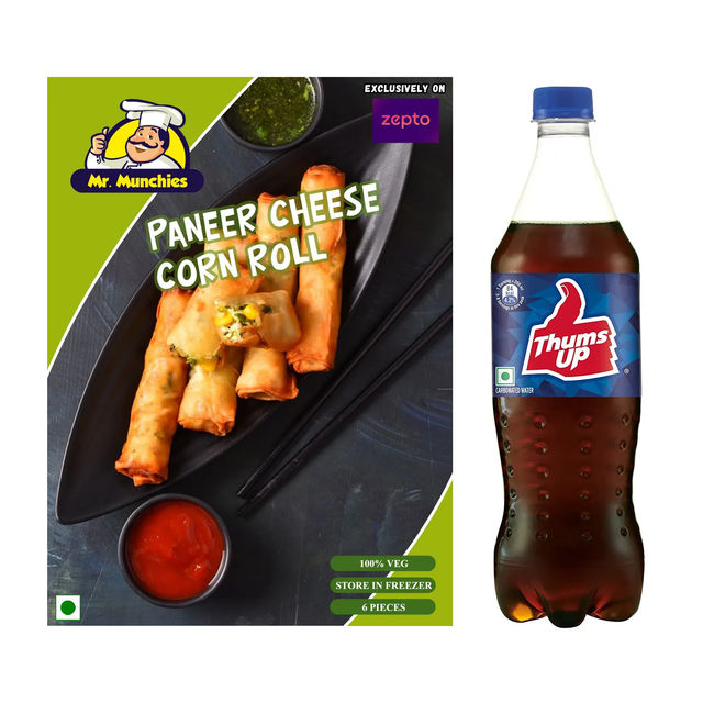 Mr. Munchies Paneer Cheese Corn Roll(250gms) & Thums Up Soft Drink(750ml) Combo