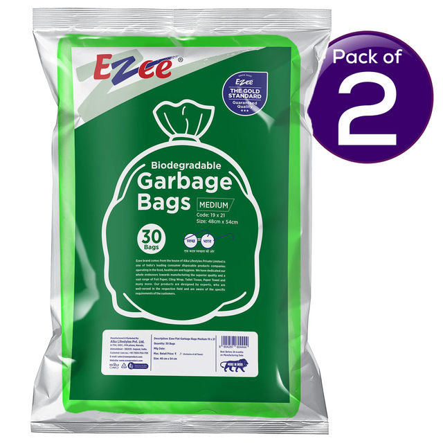 Ezee Biodegradeable Flat Garbage Bag - M 30 pc Combo