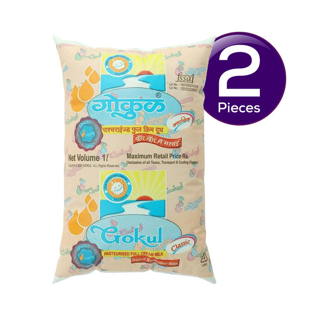 Gokul Full Cream Fresh Milk (Pouch) 1 l Combo