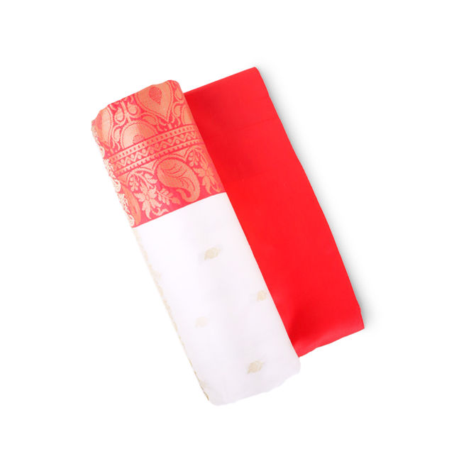 India Silk Emporium Banarasi Silk Saree | White With Red Border - Style 3