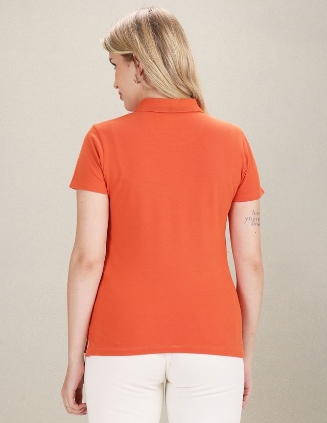 U.S. Polo Assn. Women Solid Pique Polo T-shirt | Orange | S