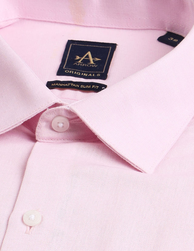 Buy Arrow Cotton Linen Slim Fit Shirt For Man - Light Pink - 40