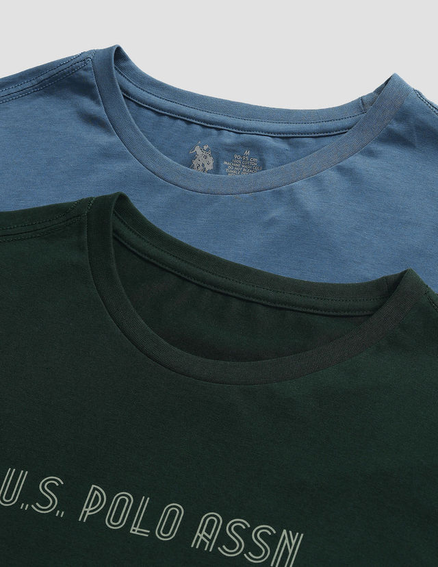 U.S. Polo Assn. Men's T-shirts | Sky Blue & Dark Green - XL