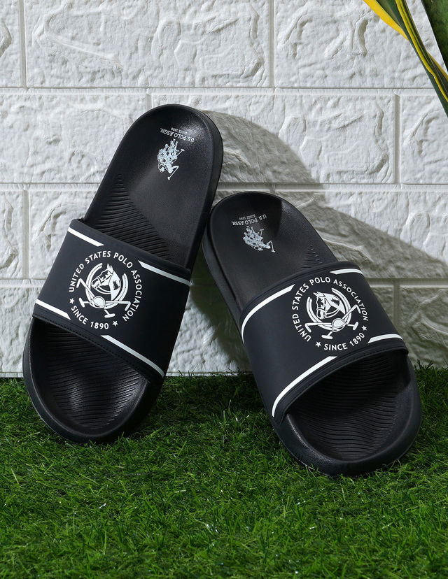 U.S. Polo Assn. Men's Men's Men Brand Print Zane 5.0 Slides Black | UK 9
