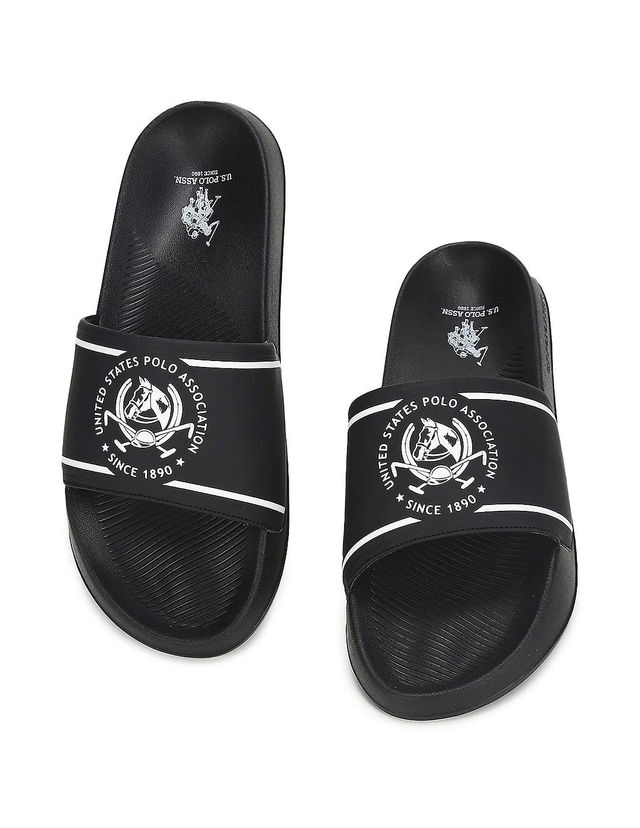 U.S. Polo Assn. Men's Men's Men Brand Print Zane 5.0 Slides Black | UK 9
