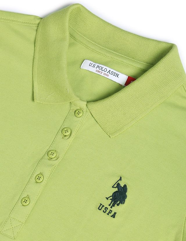 U.S. Polo Assn. Women Solid Pique Polo T-shirt | Green | S