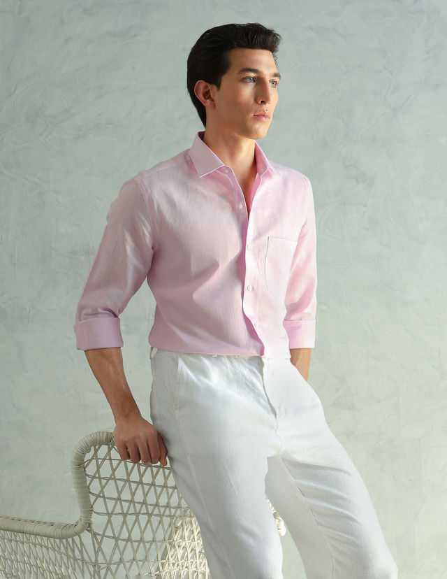 Buy Arrow Cotton Linen Slim Fit Shirt For Man - Light Pink - 42